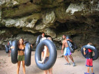 Family and kids entering the first part of the dry cave system