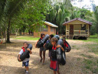 Kids ready and heading out to the caves with their child safety equipment